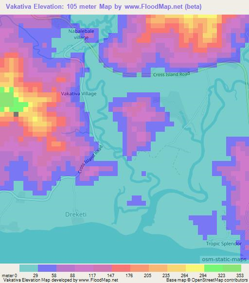 Vakativa,Fiji Elevation Map