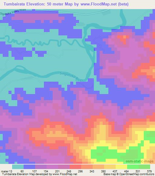 Tumbairata,Fiji Elevation Map
