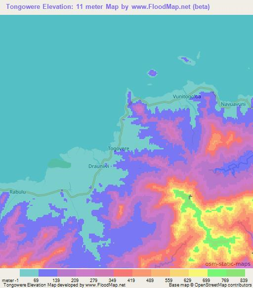 Tongowere,Fiji Elevation Map