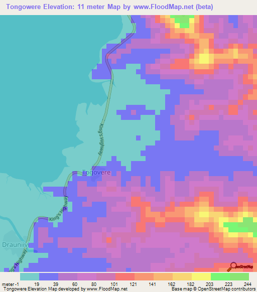 Tongowere,Fiji Elevation Map