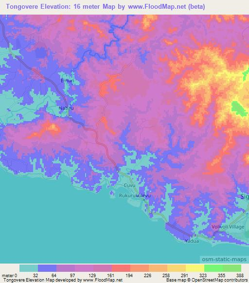 Tongovere,Fiji Elevation Map