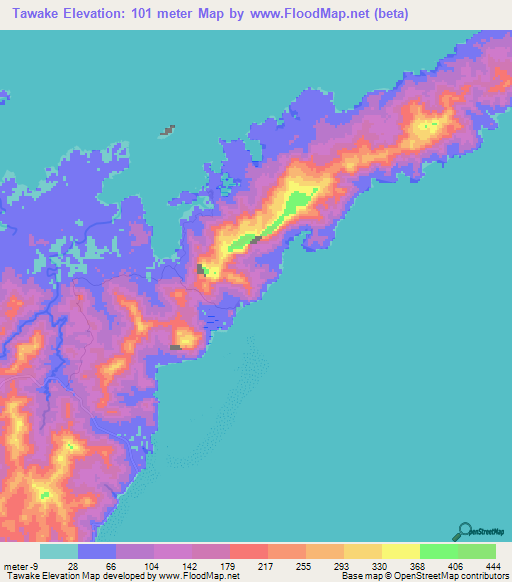 Tawake,Fiji Elevation Map