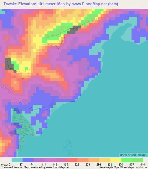 Tawake,Fiji Elevation Map