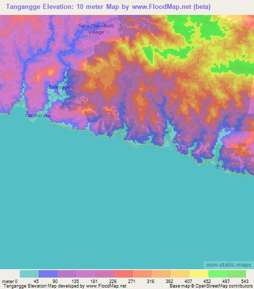 Tangangge,Fiji Elevation Map