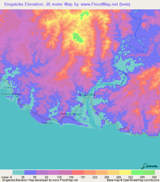 Singatoka,Fiji Elevation Map