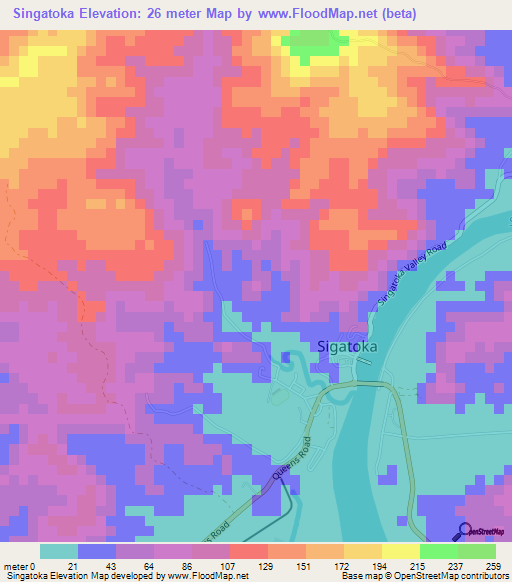 Singatoka,Fiji Elevation Map