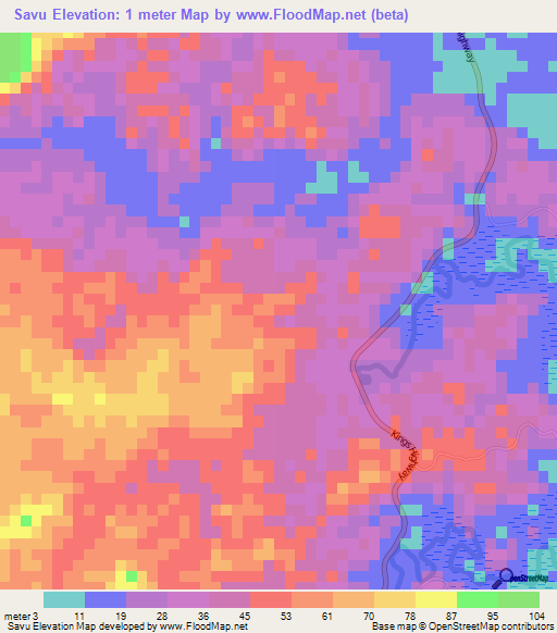 Savu,Fiji Elevation Map