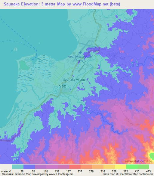 Saunaka,Fiji Elevation Map