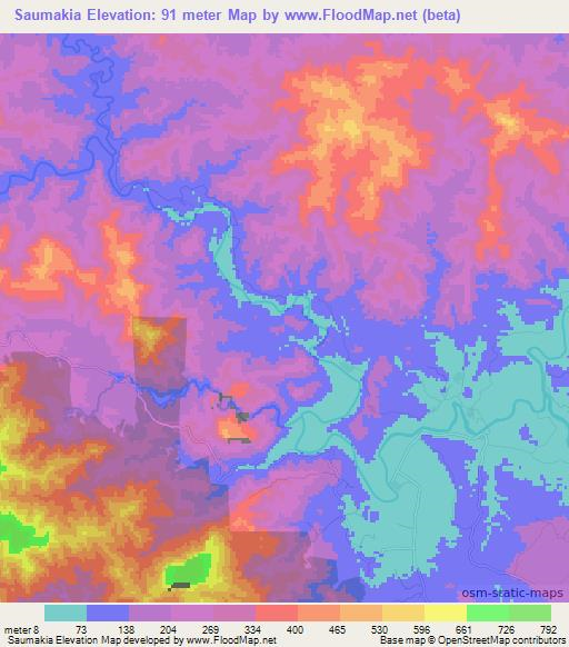 Saumakia,Fiji Elevation Map