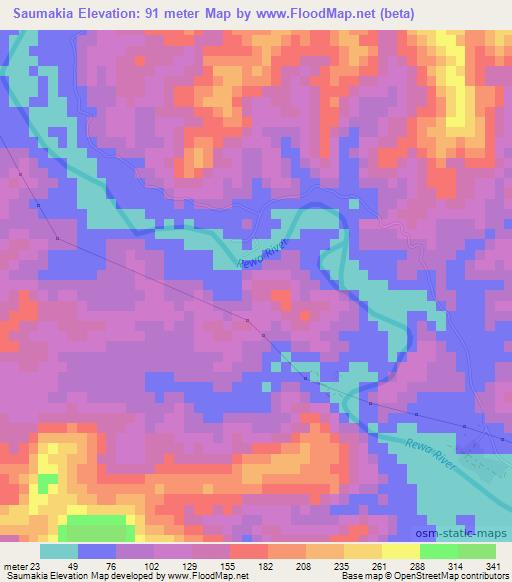 Saumakia,Fiji Elevation Map
