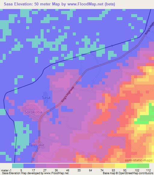 Sasa,Fiji Elevation Map