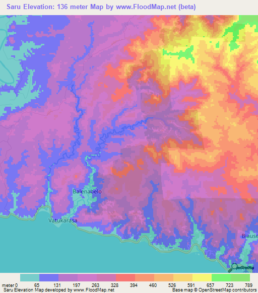 Saru,Fiji Elevation Map