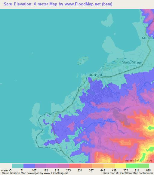 Saru,Fiji Elevation Map