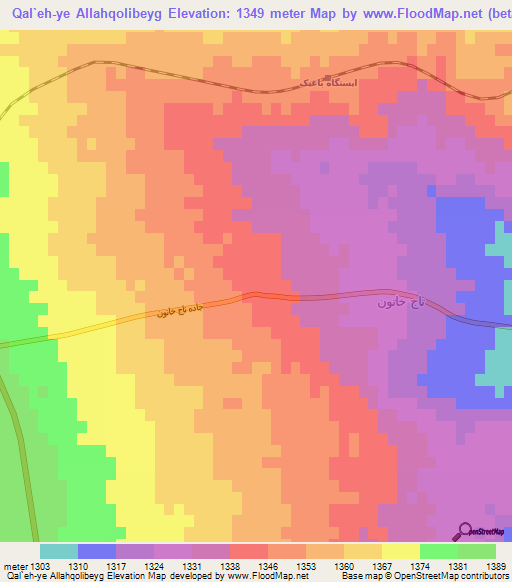 Qal`eh-ye Allahqolibeyg,Iran Elevation Map