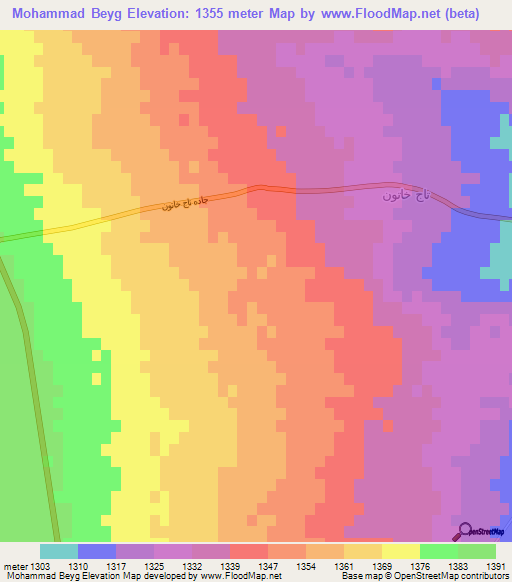 Mohammad Beyg,Iran Elevation Map