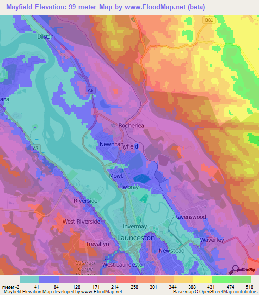 Mayfield,Australia Elevation Map