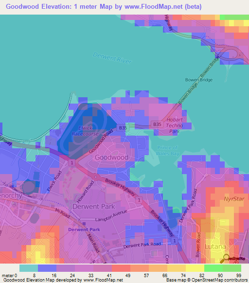 Goodwood,Australia Elevation Map