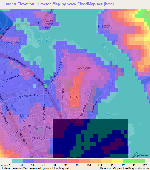 Lutana,Australia Elevation Map