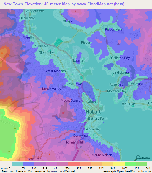 New Town,Australia Elevation Map