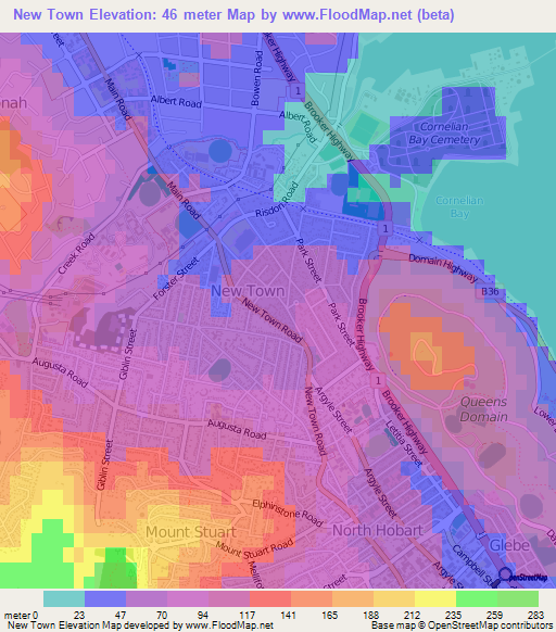 New Town,Australia Elevation Map