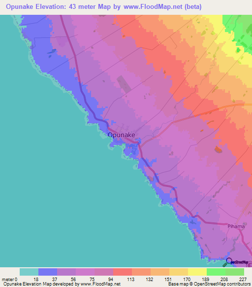Opunake,New Zealand Elevation Map