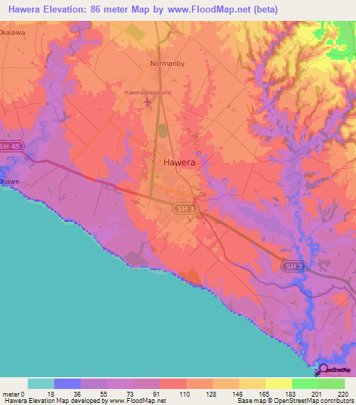 Hawera,New Zealand Elevation Map