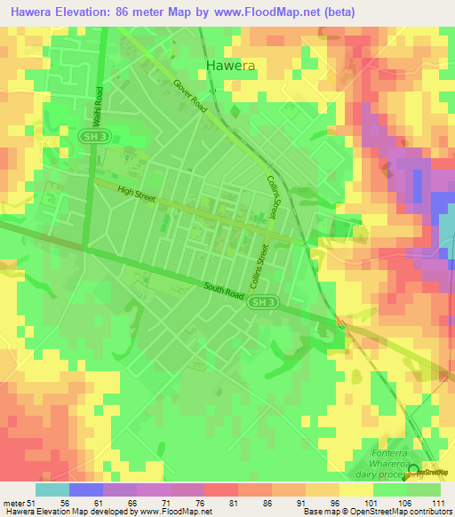 Hawera,New Zealand Elevation Map