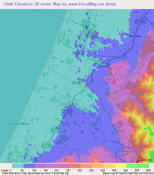 Otaki,New Zealand Elevation Map