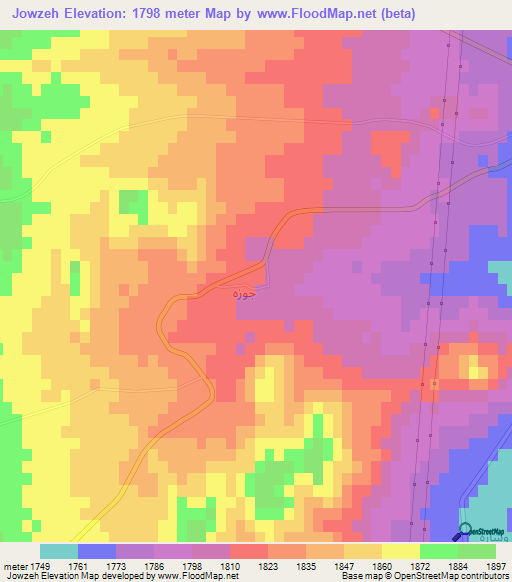 Jowzeh,Iran Elevation Map