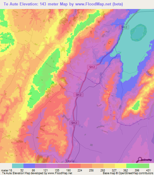 Te Aute,New Zealand Elevation Map