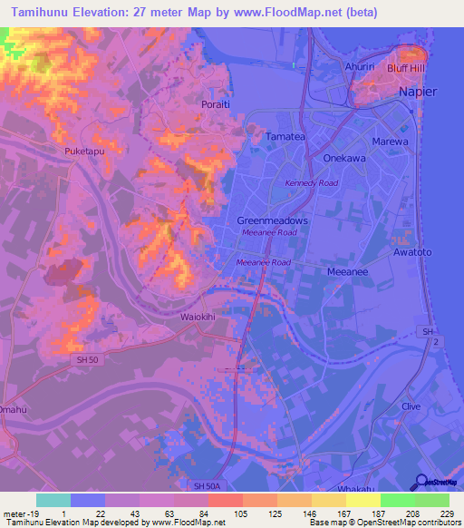 Tamihunu,New Zealand Elevation Map