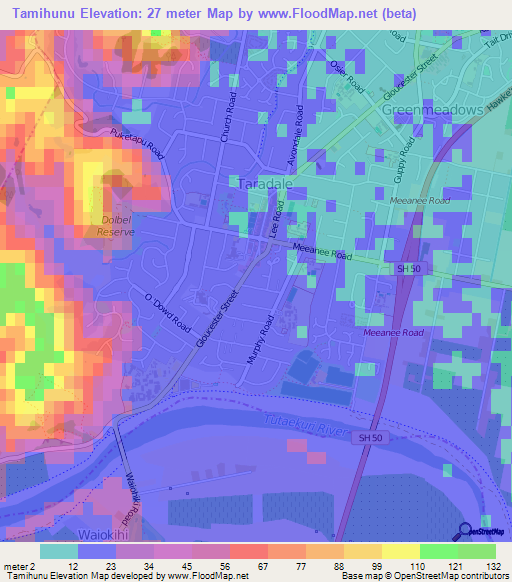 Tamihunu,New Zealand Elevation Map