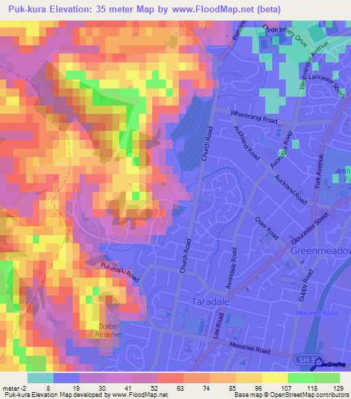 Puk-kura,New Zealand Elevation Map