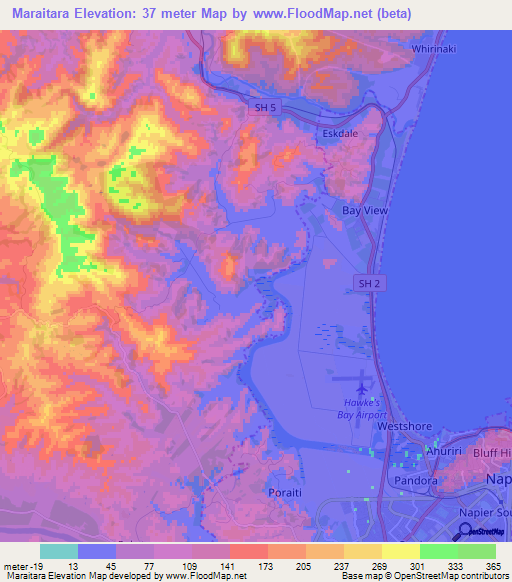 Maraitara,New Zealand Elevation Map