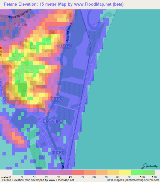 Petane,New Zealand Elevation Map