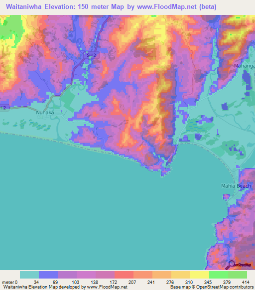 Waitaniwha,New Zealand Elevation Map