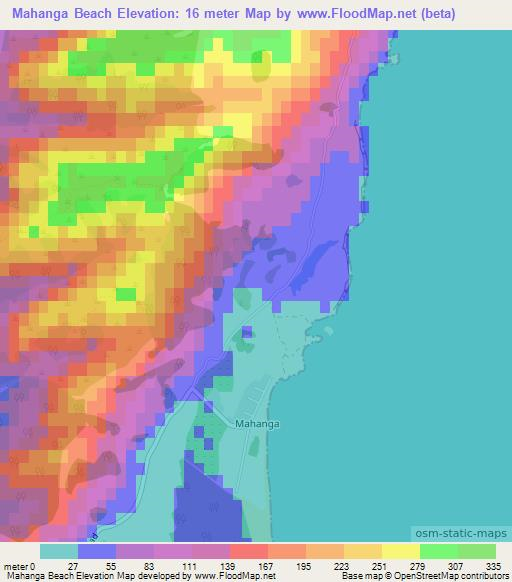 Mahanga Beach,New Zealand Elevation Map