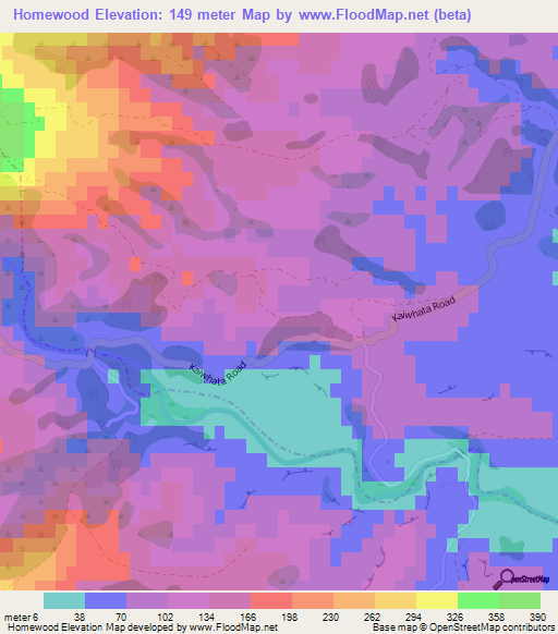 Homewood,New Zealand Elevation Map