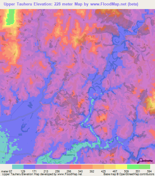 Upper Tauheru,New Zealand Elevation Map