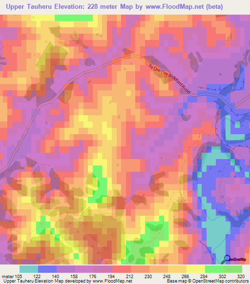 Upper Tauheru,New Zealand Elevation Map