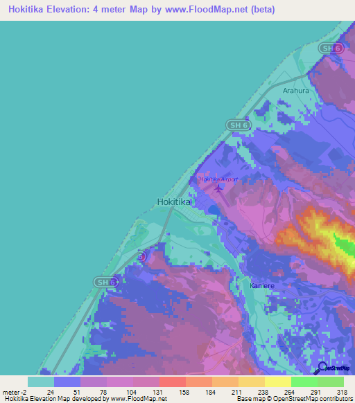 Hokitika,New Zealand Elevation Map
