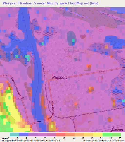 Westport,New Zealand Elevation Map