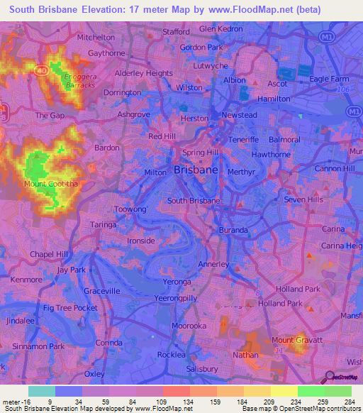 South Brisbane,Australia Elevation Map