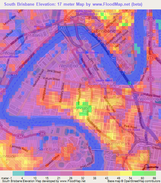 South Brisbane,Australia Elevation Map