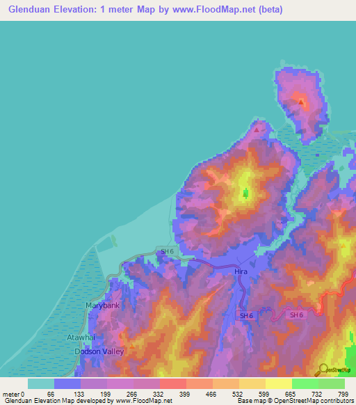 Glenduan,New Zealand Elevation Map