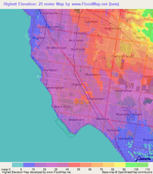 Highett,Australia Elevation Map