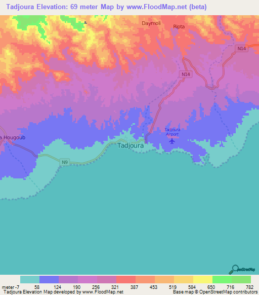 Tadjoura,Djibouti Elevation Map