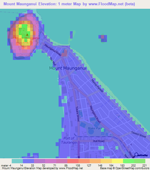 Mount Maunganui,New Zealand Elevation Map