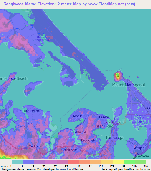 Rangiwaea Marae,New Zealand Elevation Map