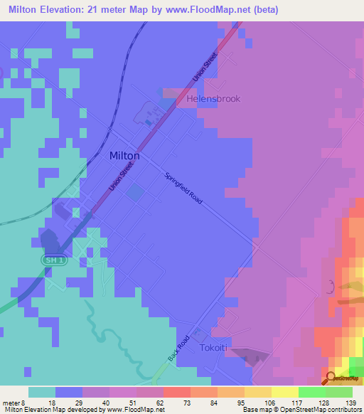 Milton,New Zealand Elevation Map